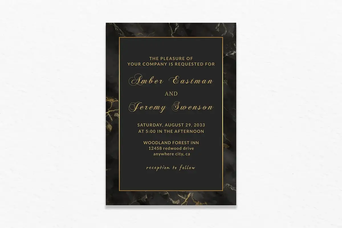 Black And Gold Wedding Invitation Template Preview 2