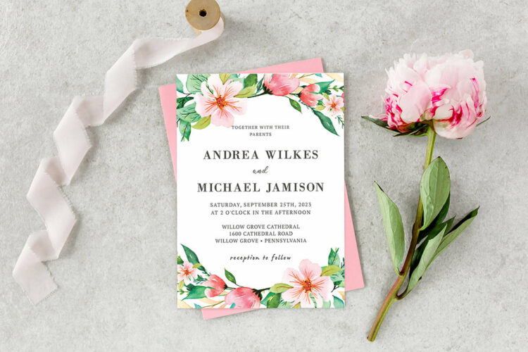 Blush Pink Floral Wedding Invitation Cover