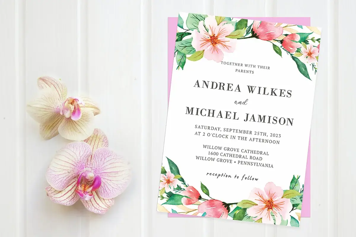 Blush Pink Floral Wedding Invitation Preview 1