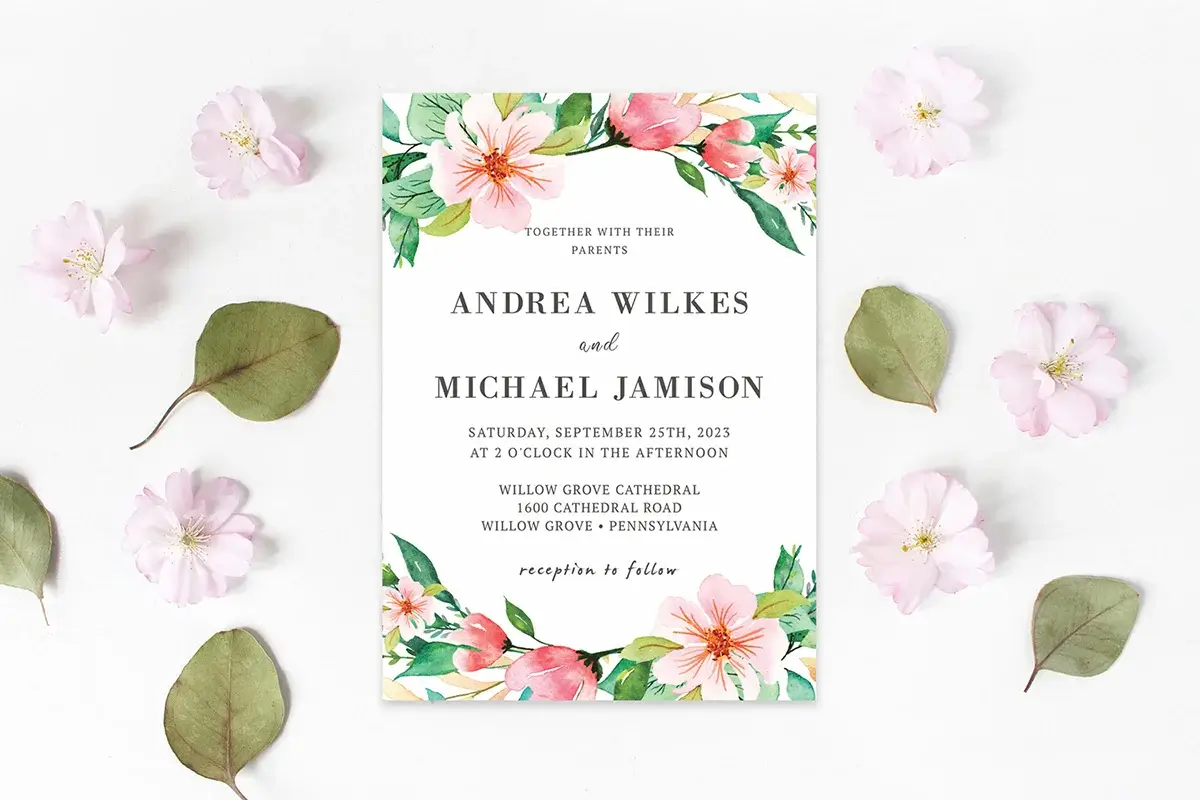 Blush Pink Floral Wedding Invitation Preview 2