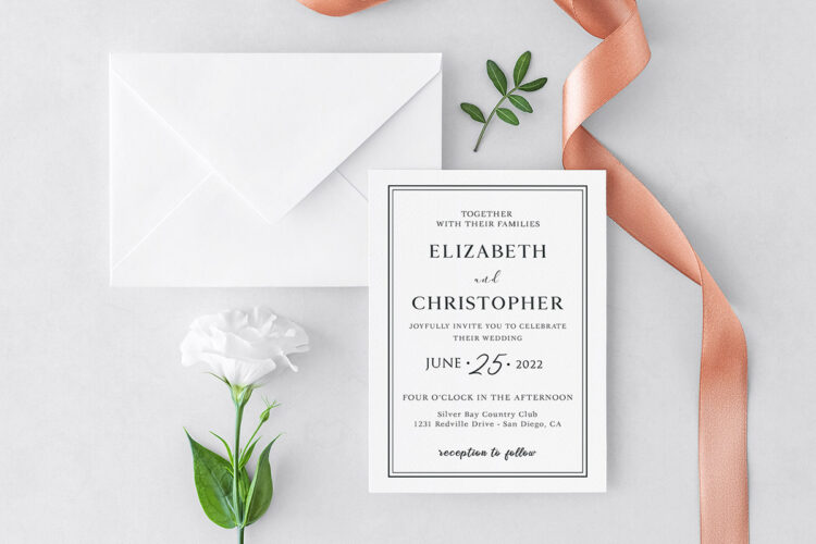 Elegant Borders BW Minimalist Wedding Invitation Cover