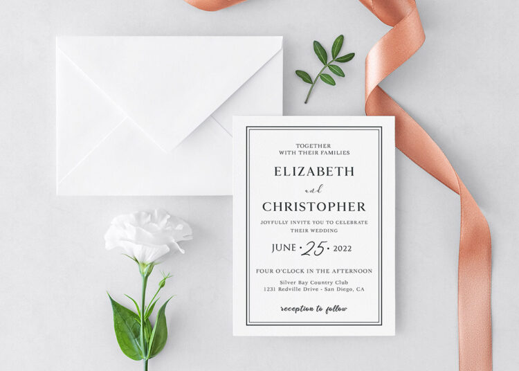 Elegant Borders BW Minimalist Wedding Invitation Cover