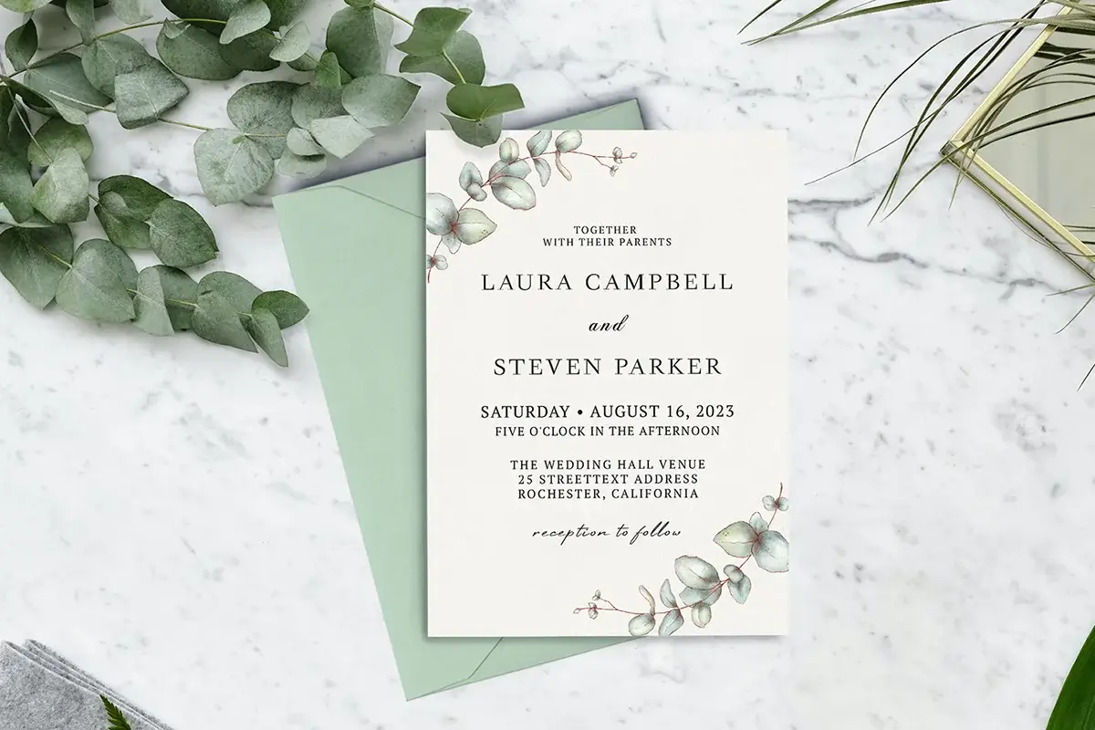 Elegant Eucalyptus Wedding Invitation Preview 1