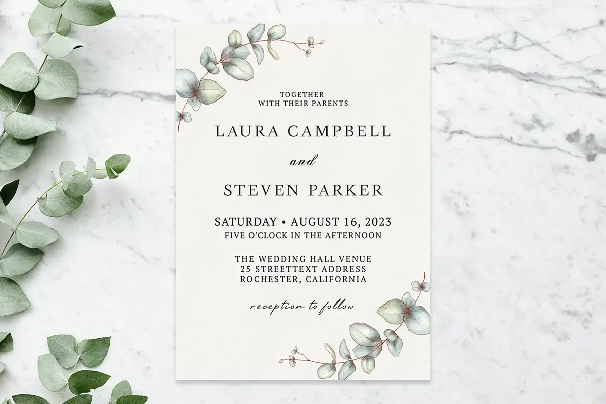 Elegant Eucalyptus Wedding Invitation Preview 2