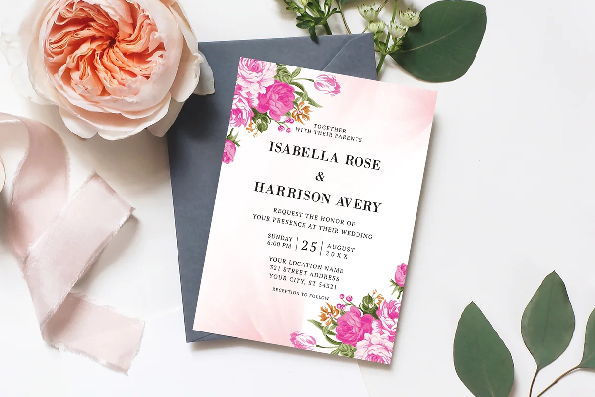 Elegant Pink Watercolor Wedding Invitation Preview 1