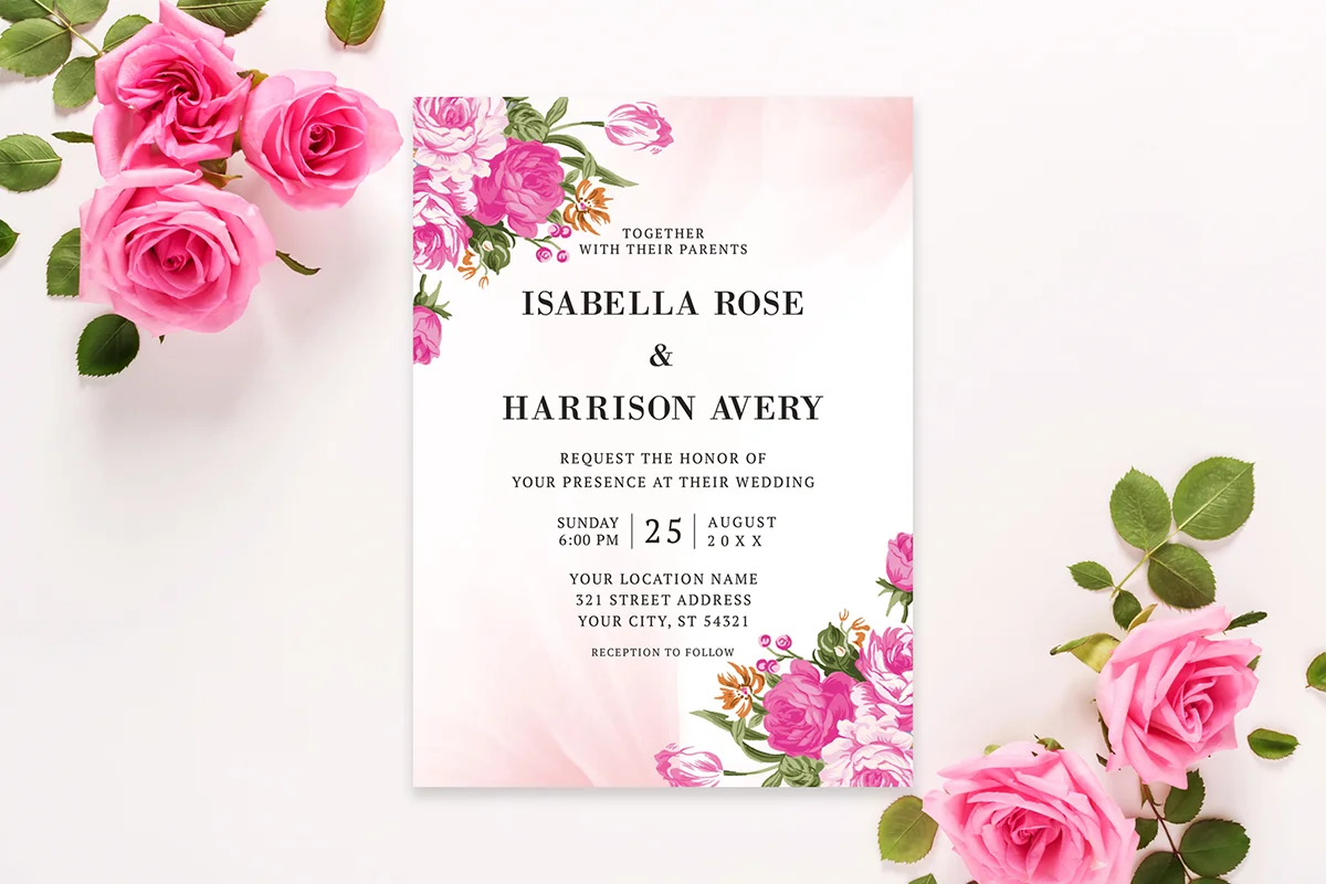 Elegant Pink Watercolor Wedding Invitation Preview 2