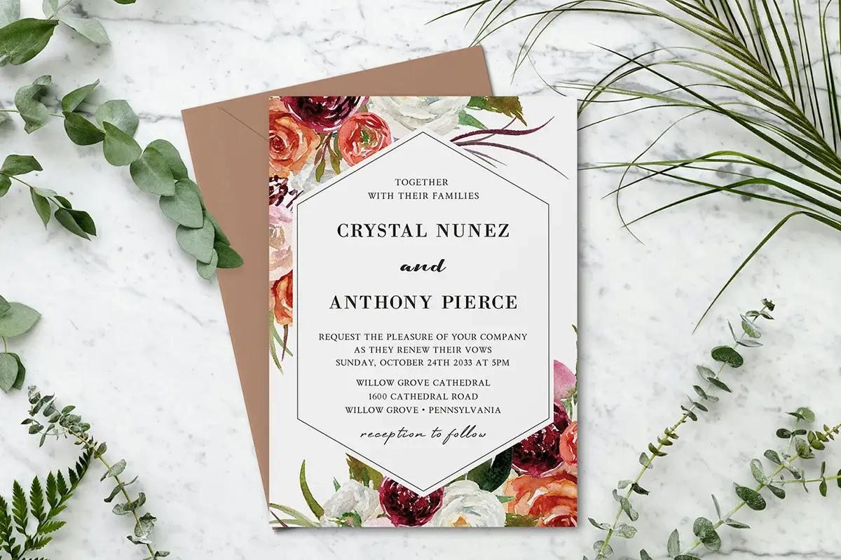 Elegant Red Floral Frame Wedding Invitation Preview 1