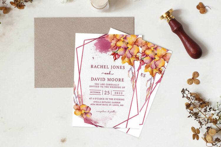 Floral Burgundy Geometric Wedding Invitation Cover