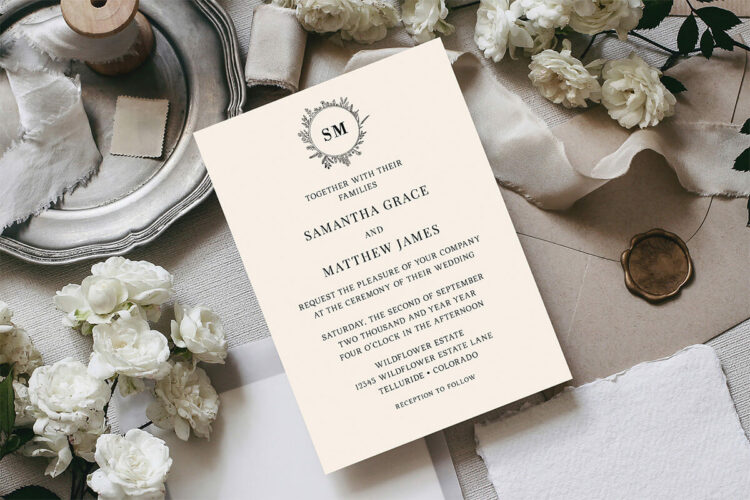 Floral Monogram Wreath Wedding Invitation Cover