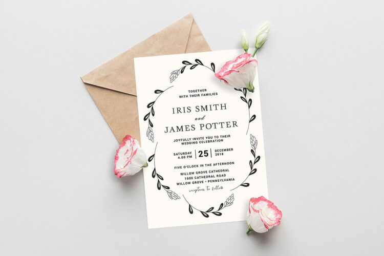 Floral Wreath Leafy Wedding Invitation Cover