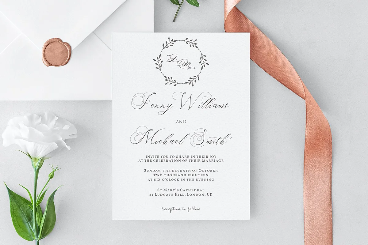 Floral Wreath Wedding Invitation Template Preview 1