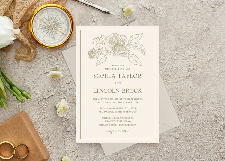Gilded Floral and Gold Formal Wedding Invitation Cover