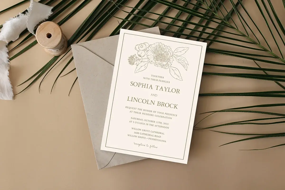 Gilded Formal Floral Wedding Invitation Preview 1
