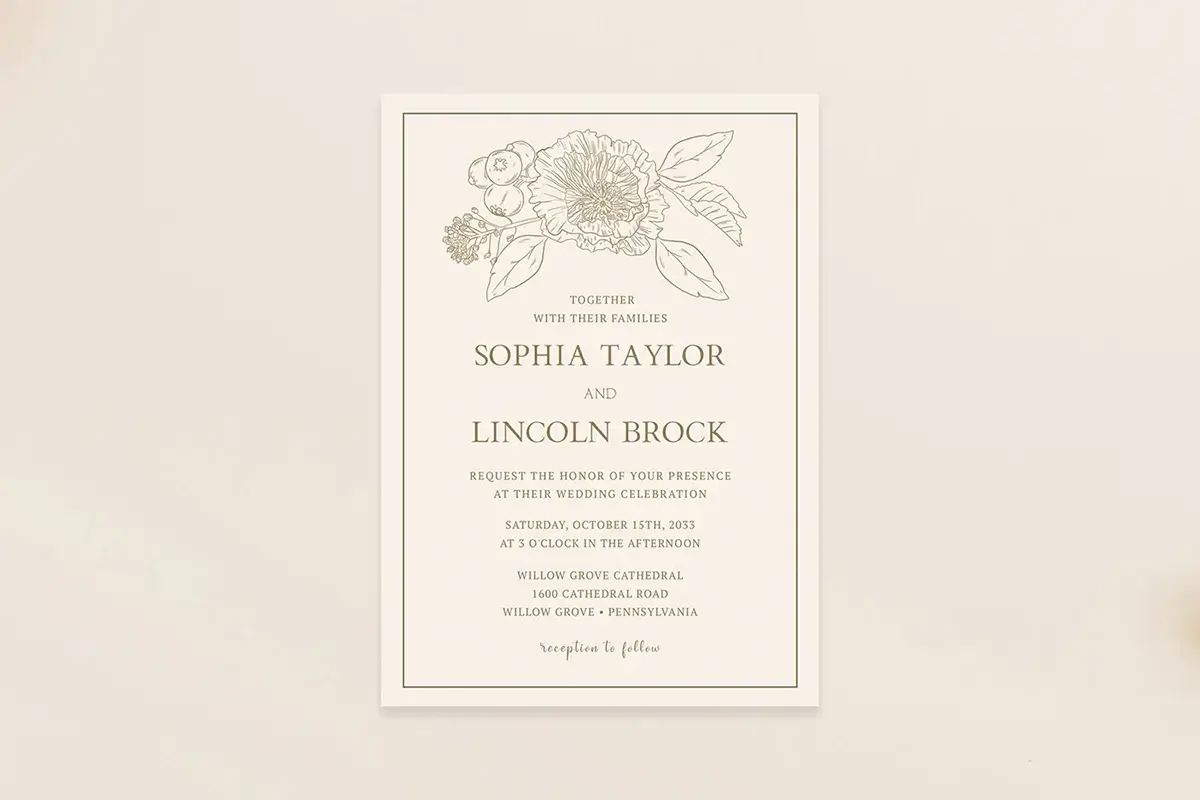 Gilded Formal Floral Wedding Invitation Preview 2