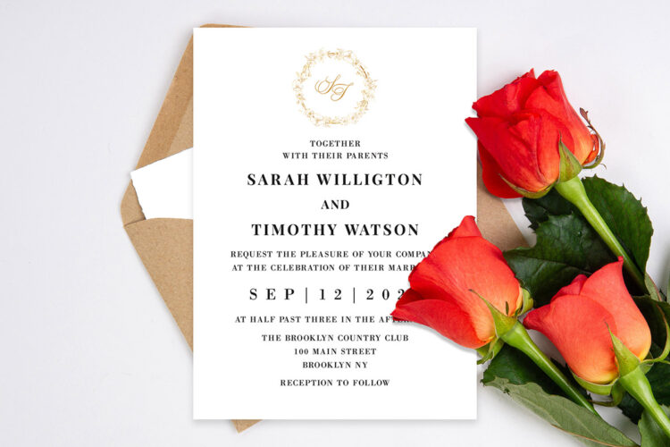 Gold Wreath Floral Wedding Invitation Cover