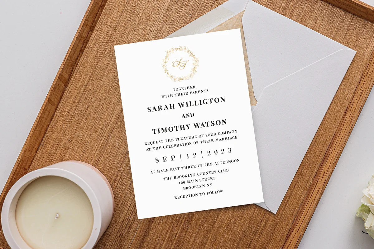 Gold Wreath Floral Wedding Invitation Preview 1