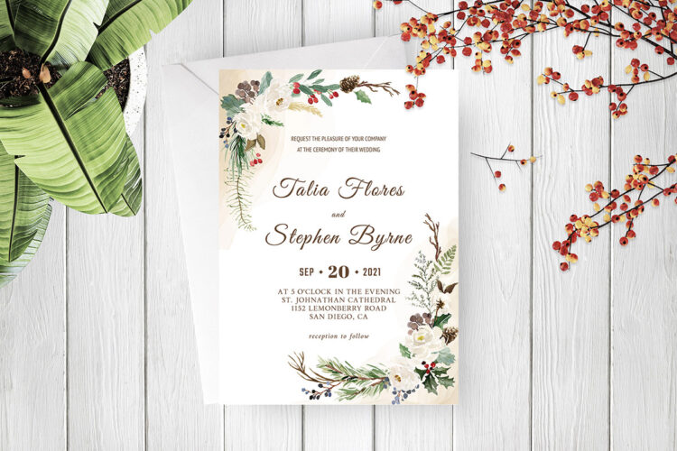 Green Botanical Wreath Wedding Invitation Template Cover