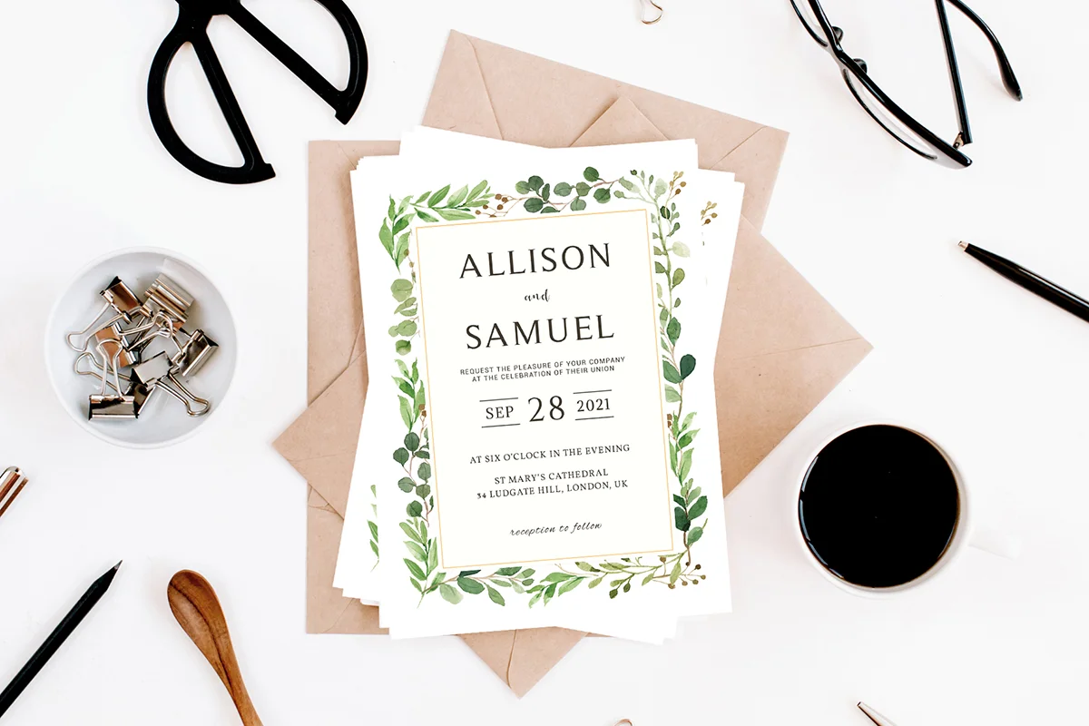 Green Leaves Wedding Invitation Template V2 Preview 2