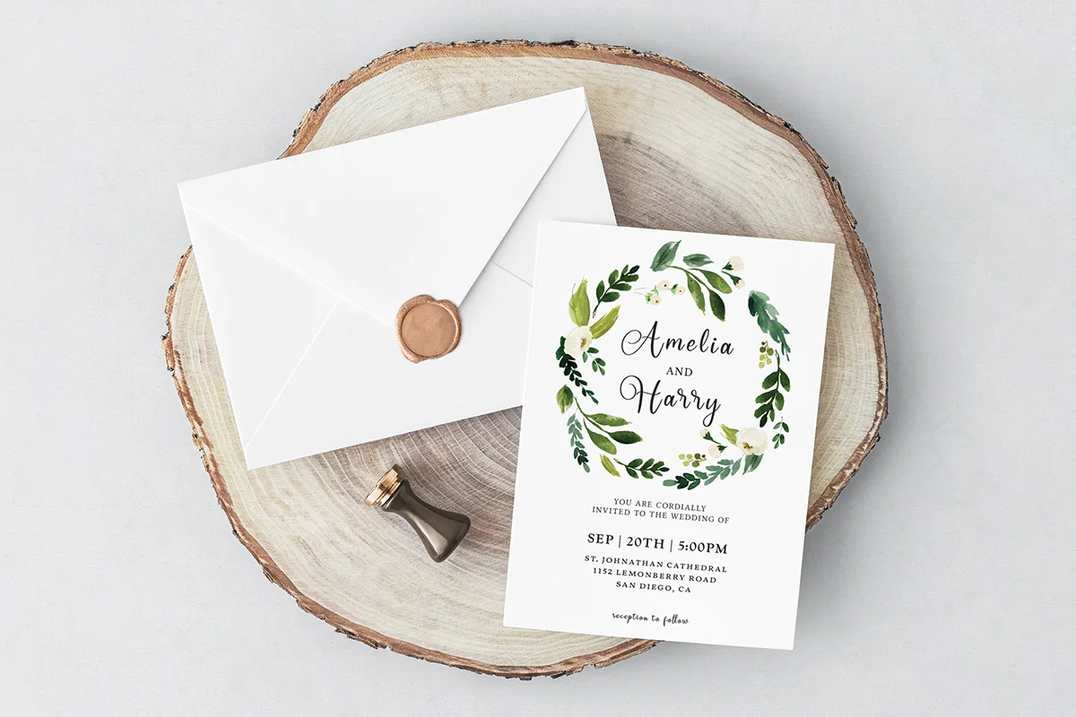 Greenery Floral Wedding Invitation Template Preview 1