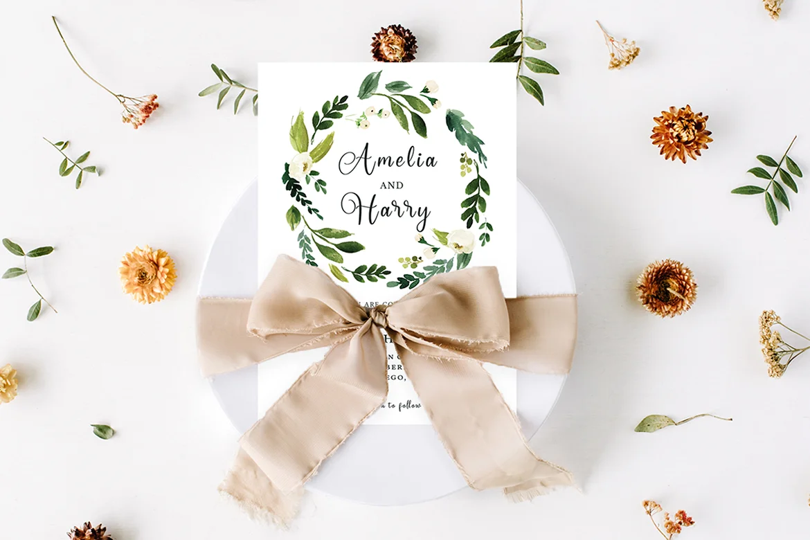 Greenery Floral Wedding Invitation Template Preview 2