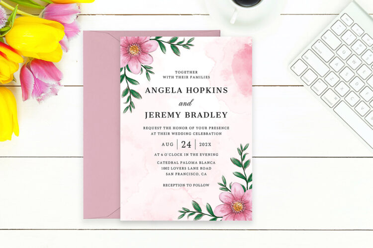 Modern Pink Floral Wedding Invitation Cover