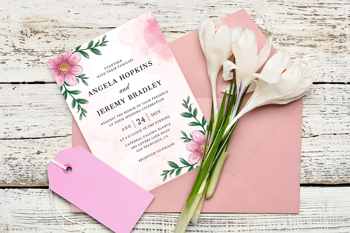Modern Pink Floral Wedding Invitation Preview 1
