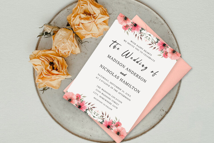 Pink Peony Flowers Wedding Invitation Cover