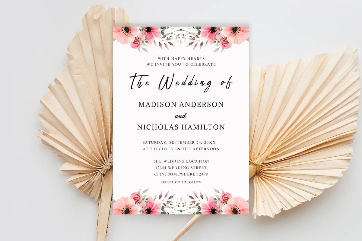 Pink Peony Flowers Wedding Invitation Preview 2