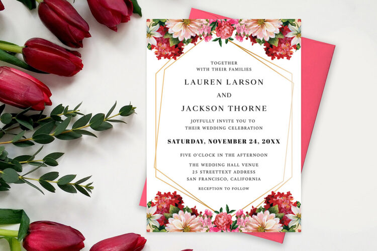 Red and Pink Flowers Wedding Invitation Cover