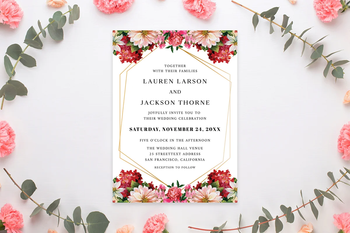Red and Pink Flowers Wedding Invitation Preview 2