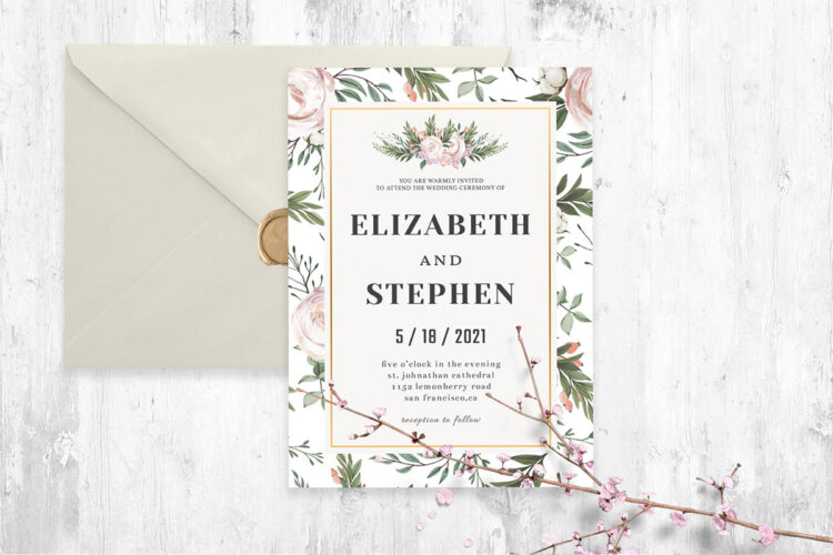 Rustic Floral Wedding Invitation Template Cover