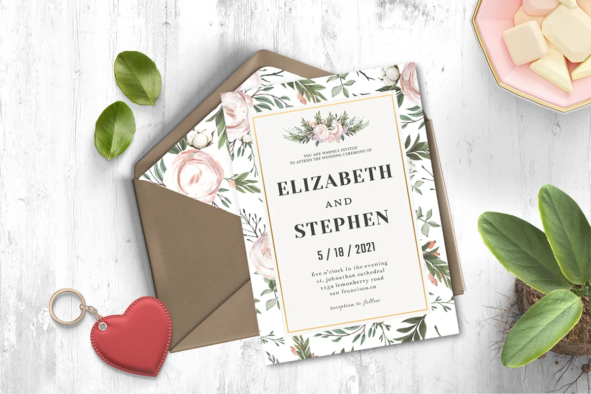 Rustic Floral Wedding Invitation Template Preview 1