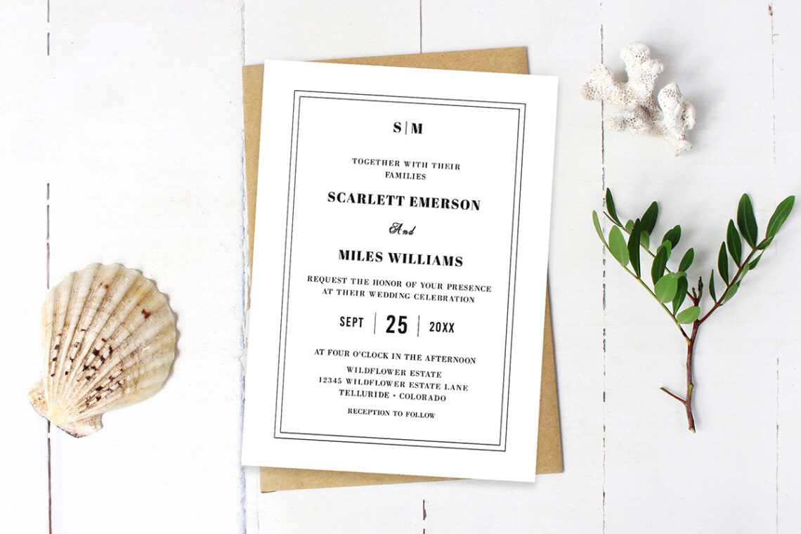 Simple Monogram White Wedding Invitation Cover