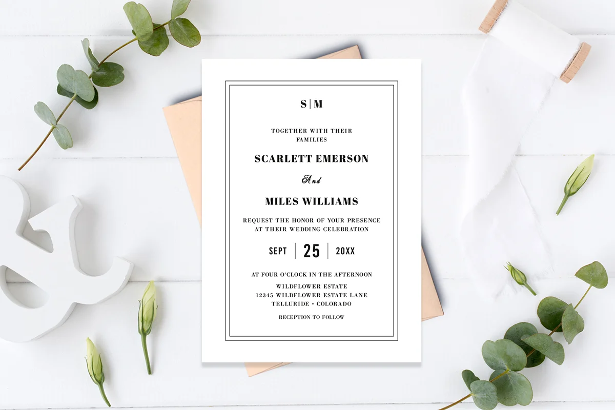 Simple Monogram White Wedding Invitation Preview 1
