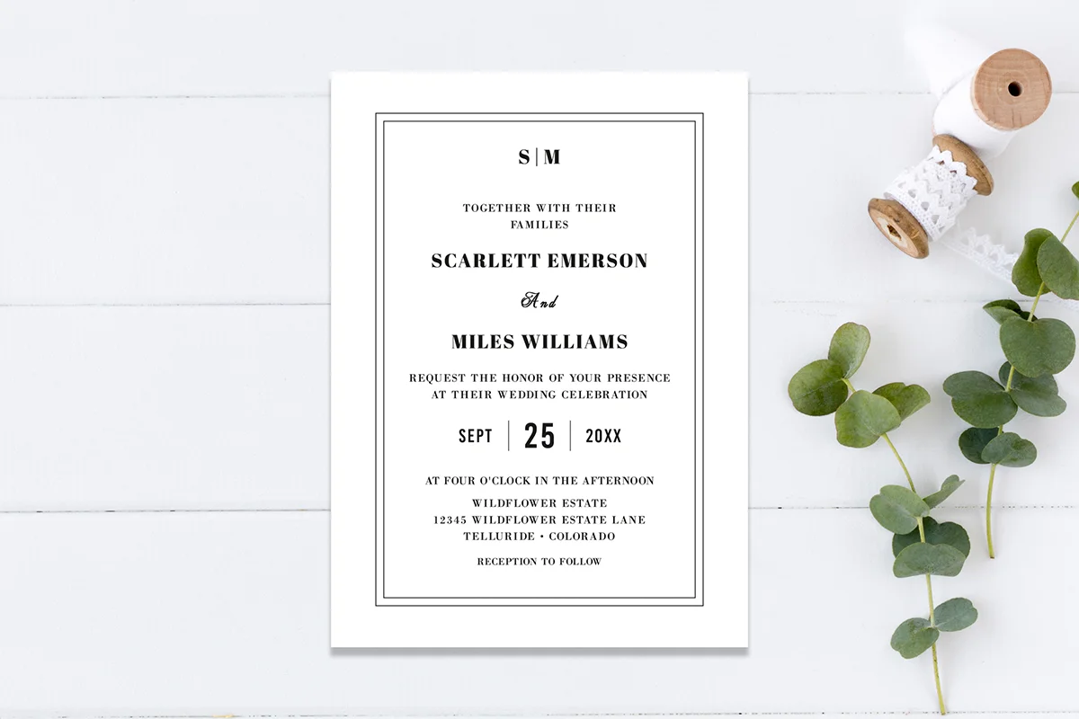 Simple Monogram White Wedding Invitation Preview 2