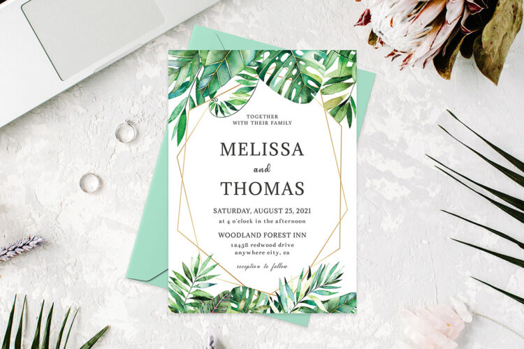 Tropical Palm Casual Wedding Invitation Template Cover