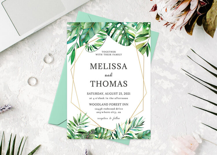 Tropical Palm Casual Wedding Invitation Template Cover