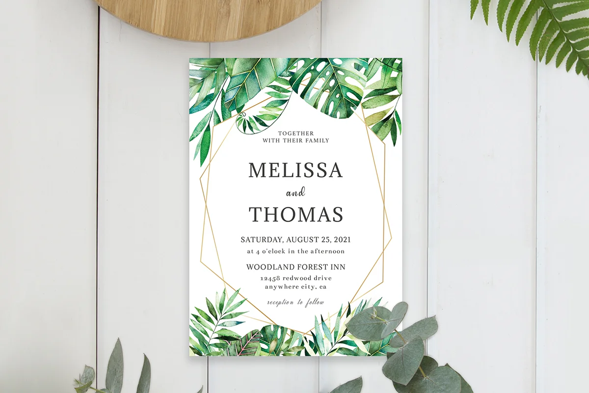 Tropical Palm Casual Wedding Invitation Template Preview 1
