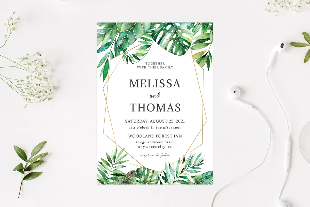 Tropical Palm Casual Wedding Invitation Template Preview 2