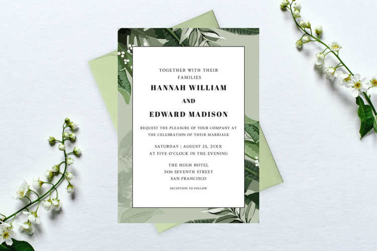 Tropical Palm Leaves Wedding Invitation Cover