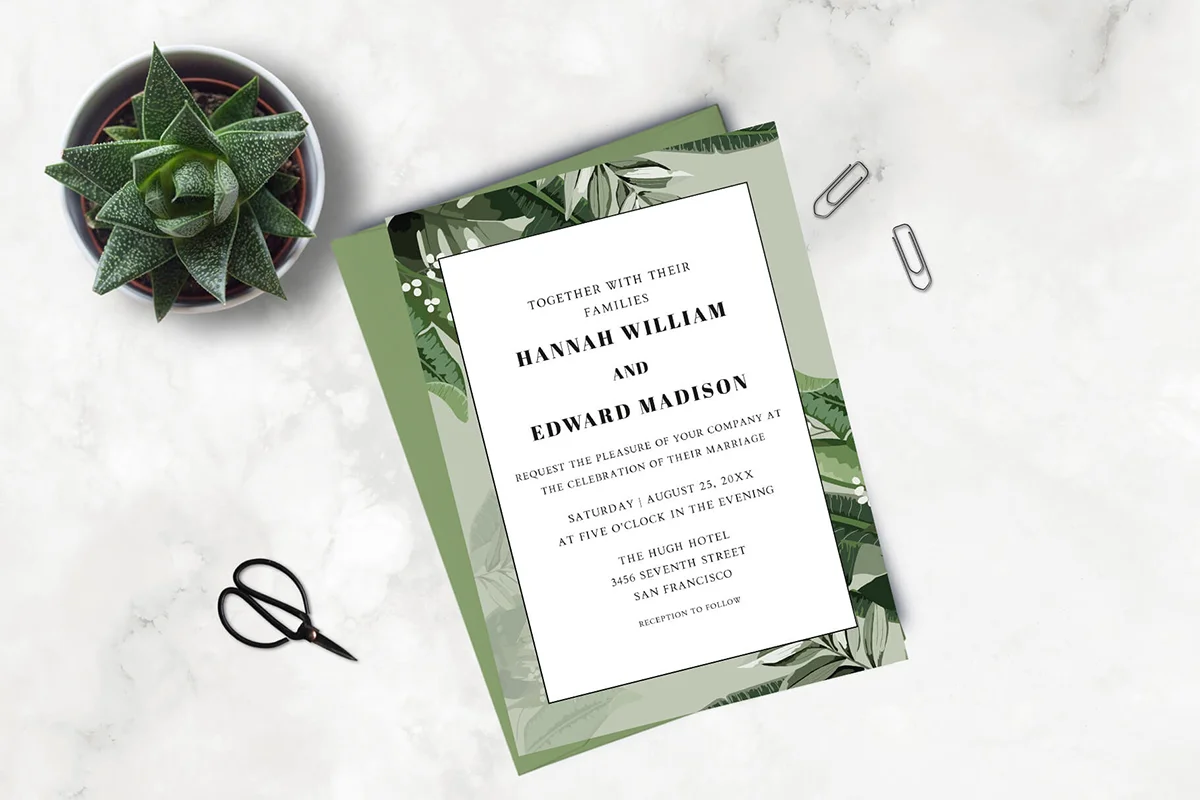 Tropical Palm Leaves Wedding Invitation Preview 1