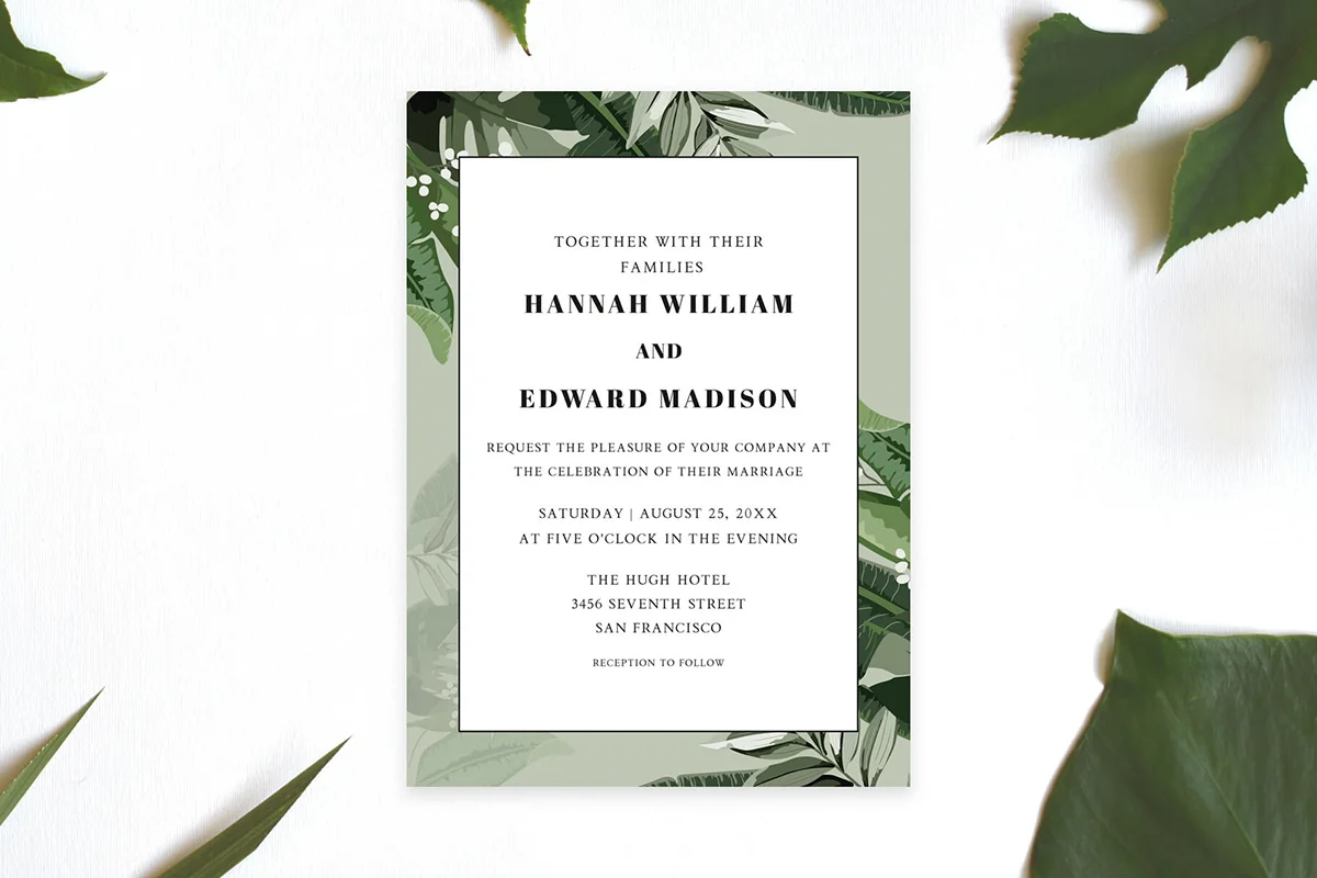 Tropical Palm Leaves Wedding Invitation Preview 2