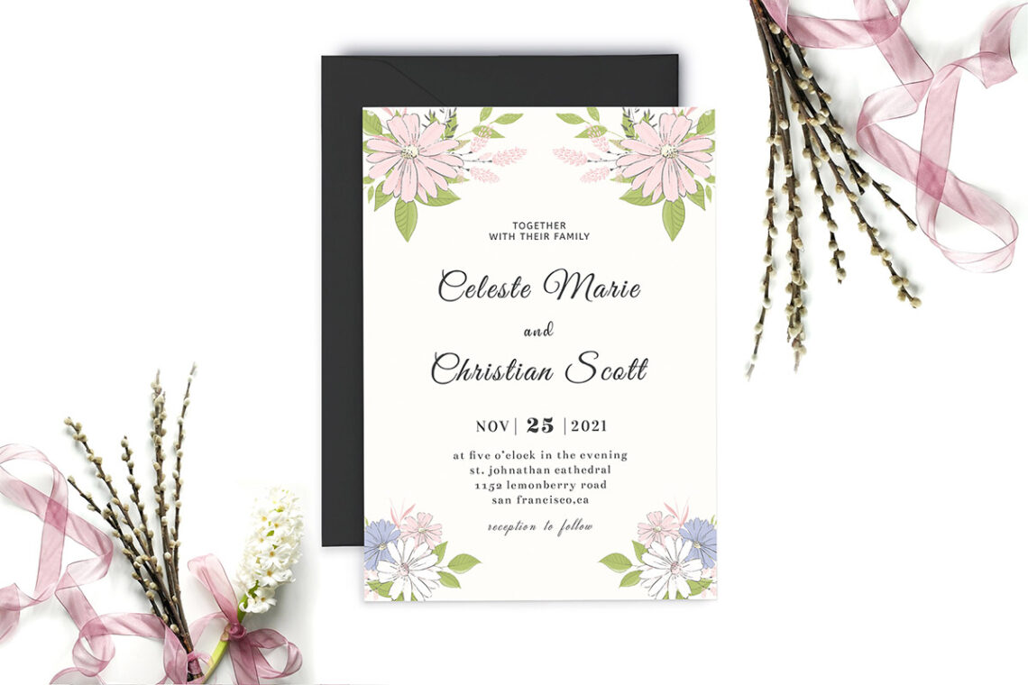Watercolor Floral Wedding Invitation Template Cover