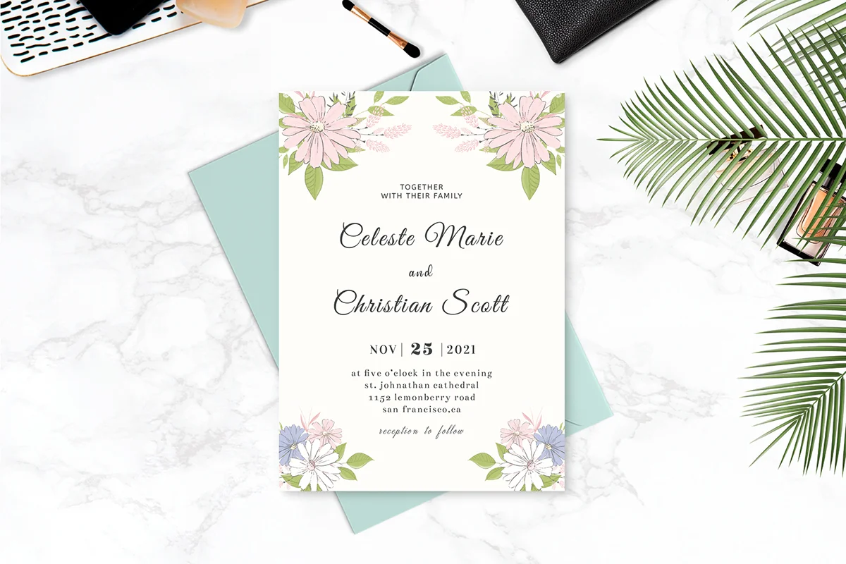 Watercolor Floral Wedding Invitation Template Preview 1