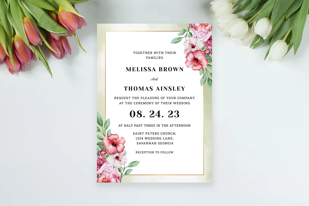 Watercolor Pink Green Wedding Invitation Preview-2