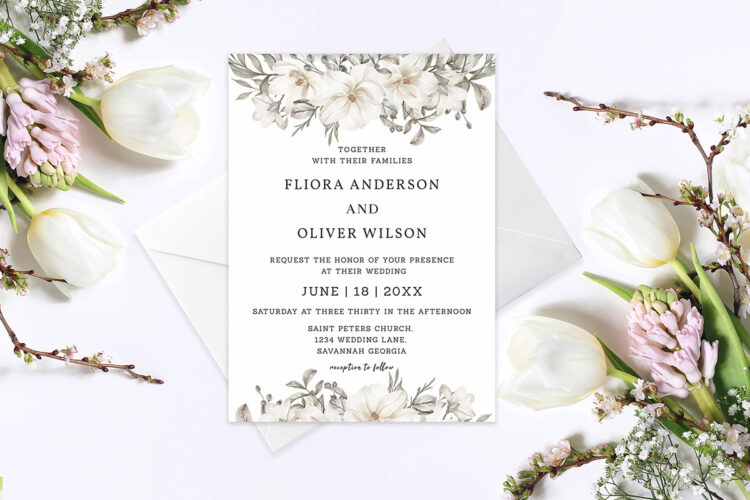 White Floral Botanical Wedding Invitation Cover