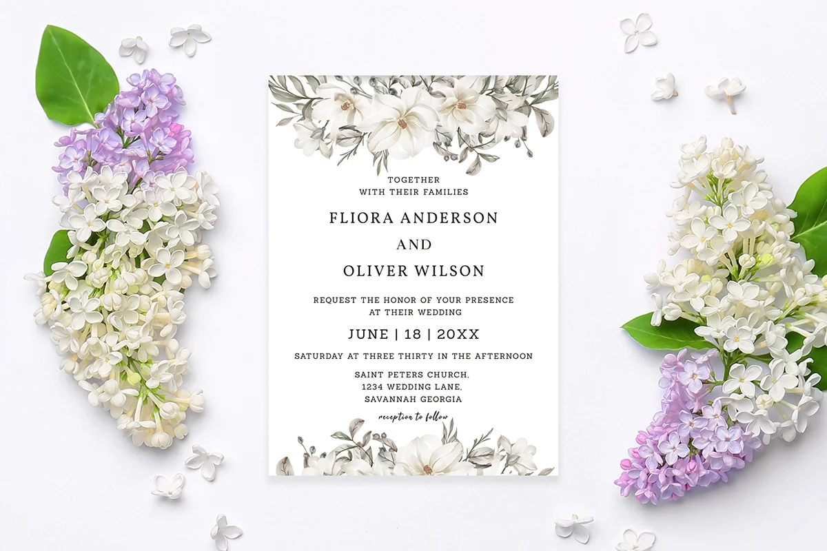 White Floral Botanical Wedding Invitation Preview 2