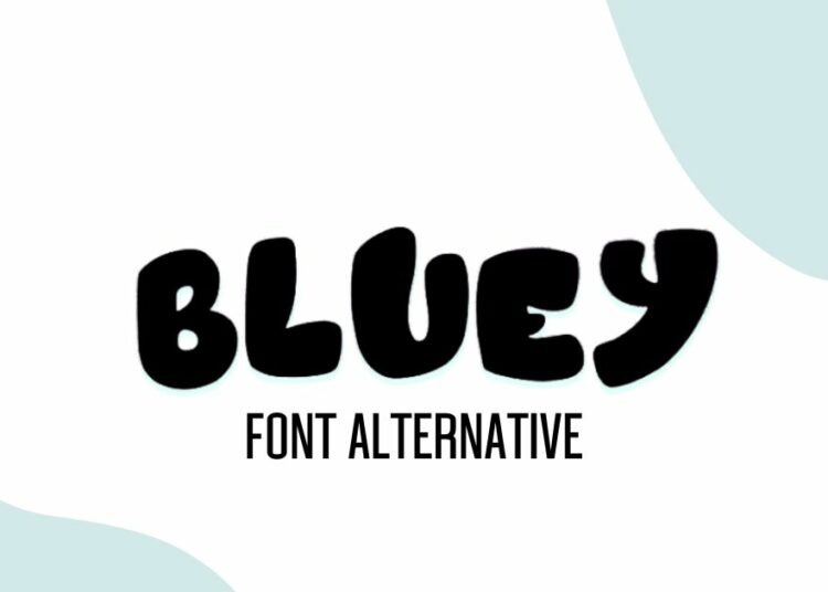 The image shows the text "BLUEY FONT ALTERNATIVE" in a bold, playful font reminiscent of the style used in the "Bluey" TV series, set against a light background with a subtle design element.