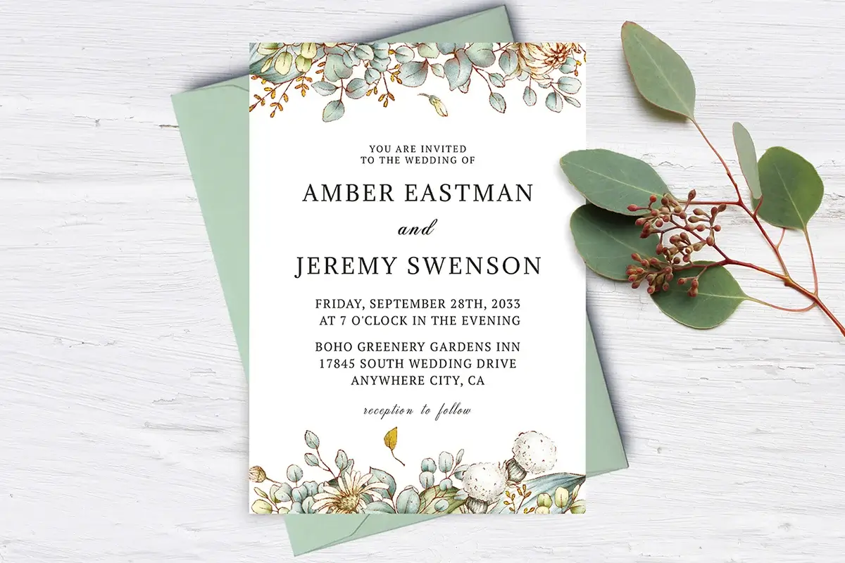 Greenery Wedding Invitation Template V2 Preview 1