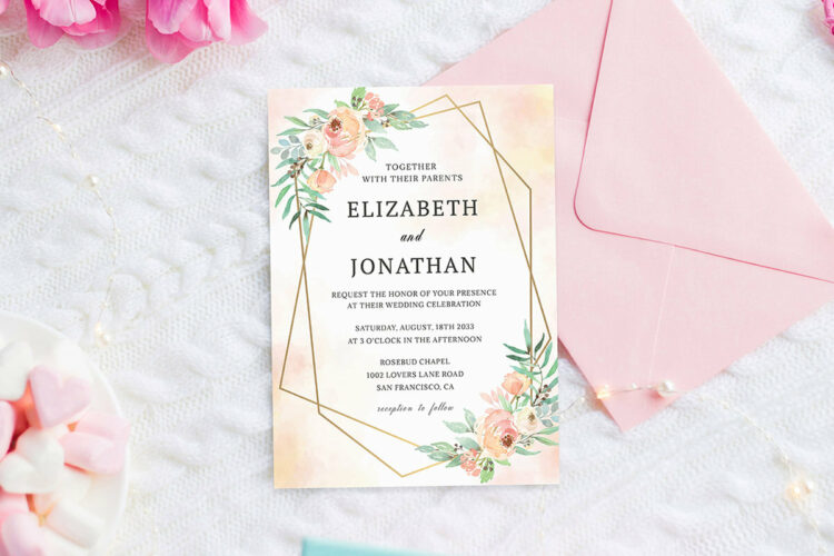 Pink and Greenery Floral Wedding Invitation Template Cover